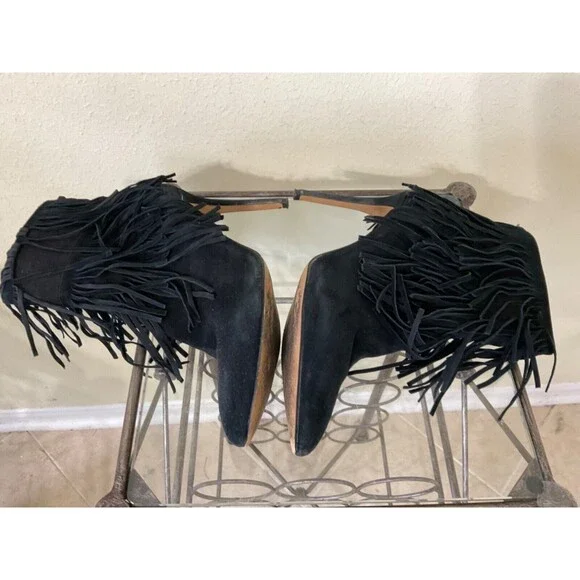 Steve Madden Black Suede Fringe Stiletto Booties - Picture 7 of 12